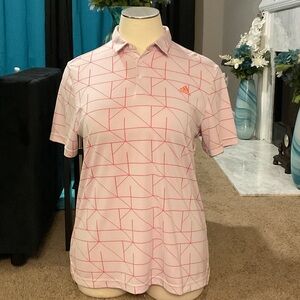 adidas Pink Geometric-Print Button Down Polo Shirt